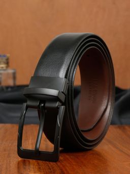Teakwood - LEATHERS Men Solid Formal Reversible Black & Brown Leather Belt