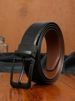 Teakwood - LEATHERS Men Textured Formal Reversible Black & Brown Leather Belt