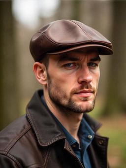 CHOKORE - Brown Pu Leather Ivy Flat Beret Cap