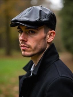 CHOKORE - Black Pu Leather Ivy Flat Beret Cap