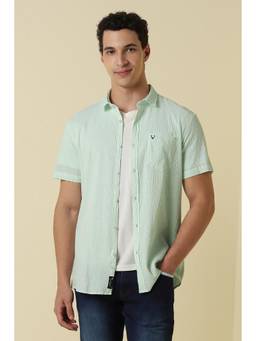 Allen Solly - Green Textured Half Sleeves Casual Shirt