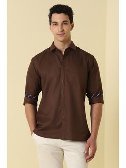 Allen Solly - Brown Textured Full Sleeves Casual Shirt