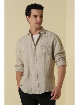 Allen Solly - Beige Stripes Full Sleeves Casual Shirt