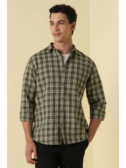 Allen Solly - Olive Checks Full Sleeves Casual Shirt