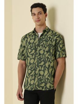 Allen Solly - Green Printed Half Sleeves Casual Shirt