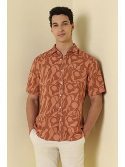 Allen Solly - Brown Printed Half Sleeves Casual Shirt