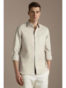 Louis Philippe - Beige Textured Full Sleeves Casual Shirt
