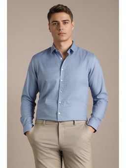 Louis Philippe - Blue Textured Full Sleeves Formal Shirt
