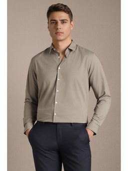 Louis Philippe - Beige Solid/Plain Full Sleeves Formal Shirt