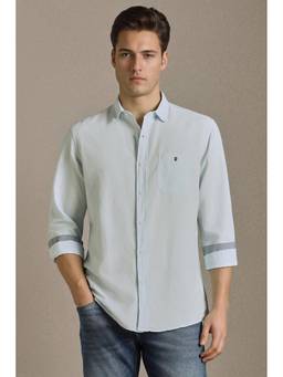 Louis Philippe - Blue Solid/Plain Full Sleeves Casual Shirt