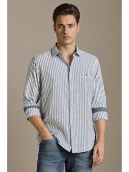 Louis Philippe - White Stripes Full Sleeves Casual Shirt