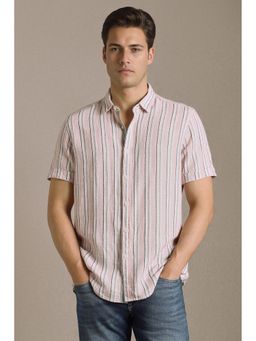Louis Philippe - Pink Stripes Half Sleeves Casual Shirt