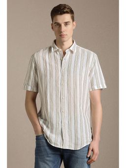 Louis Philippe - White Stripes Half Sleeves Casual Shirt