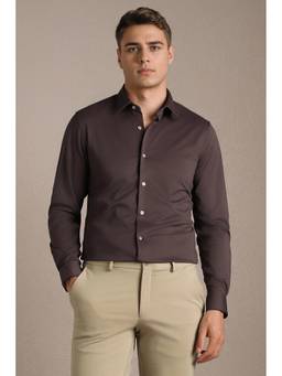 Louis Philippe - Brown Solid/Plain Full Sleeves Formal Shirt