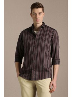 Louis Philippe - Brown Stripes Full Sleeves Casual Shirt