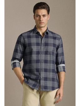 Louis Philippe - Navy Blue Checks Full Sleeves Casual Shirt