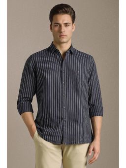 Louis Philippe - Navy Blue Stripes Full Sleeves Casual Shirt