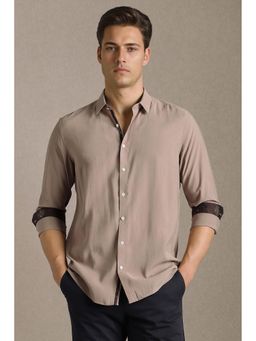 Louis Philippe - Beige Solid/Plain Full Sleeves Casual Shirt