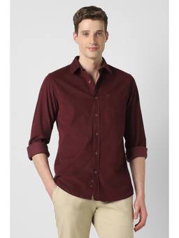 Peter England - Maroon Textured Full Sleeves Casual Shirt