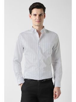 Peter England - White Stripes Full Sleeves Formal Shirt