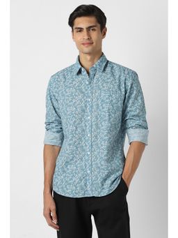 Peter England - Blue Printed Full Sleeves Casual Shirt