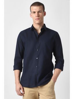 Van Heusen - Navy Blue Textured Full Sleeves Casual Shirt