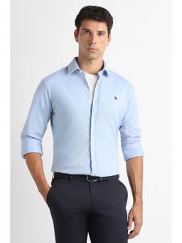 Van Heusen - Blue Textured Full Sleeves Casual Shirt