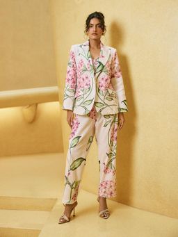 House of Fett - Hoya Floral Linen Straight Fit Ivory Pants