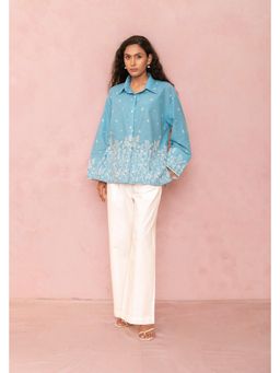 LABEL NAARITI - Kaya Blue Cotton Regular Shirt
