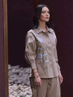 House of Fett - Nectar Bloom Embroidered Beige Shirt