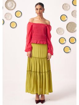 Western Era - Liora Smocked Organza Top With Flared Skirt