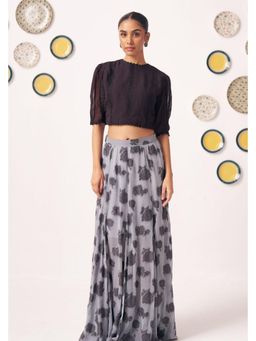 Western Era - Black Textured Crop Top Maxi Skirt Set