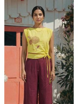 Western Era - Yellow Rayon Embroidered Top