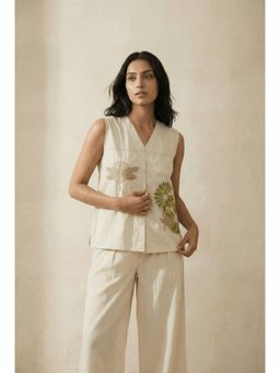 Western Era - Beige Cotton Embroidered Top