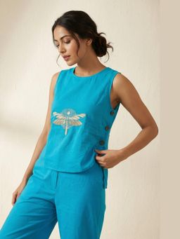 Western Era - Dragonfly Blue Embroidered Top