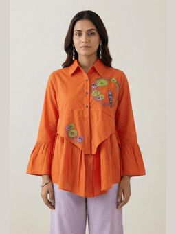 Western Era - Orange Drift Embroidered Shirt Top