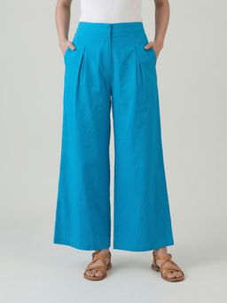 Western Era - Blue Solid Wide Leg Trousers