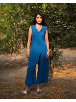 The Good Rebel - Maeve Blue Linen Wrap Jumpsuit