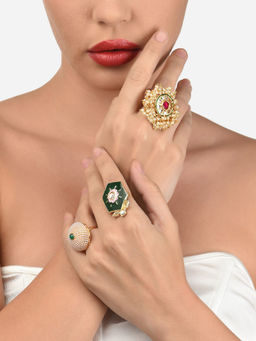 Zaveri Pearls - Set of 3 Multicolor Traditional Kundan Adjustable Finger Rings-ZPFK12766