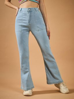 DOLCE CRUDO - Womens Light Blue Bootcut High Rise Regular Stretchable Jeans