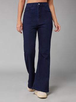 DOLCE CRUDO - Womens Navy Blue Bootcut High Rise Clean Look Stretchable Jeans