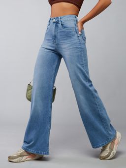 DOLCE CRUDO - Womens Light Blue Wide Leg High Rise Stretchable Jeans