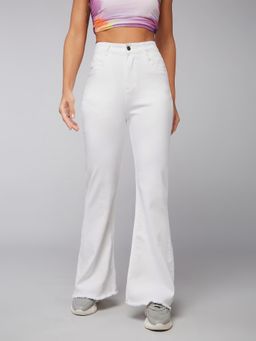 DOLCE CRUDO - Womens White Bootcut High Rise Regular Stretchable Jeans