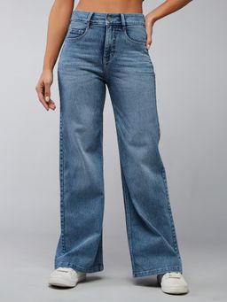 DOLCE CRUDO - Womens Light Blue Wide Leg High Rise Stretchable Jeans