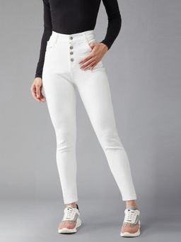 DOLCE CRUDO - Womens White Skinny Fit High Rise Stretchable Regular Jeans