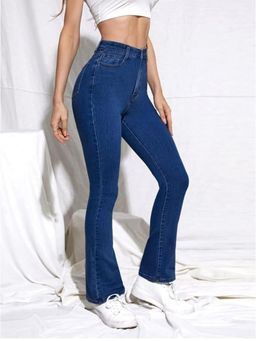 BROADSTAR - Womens Navy Blue High Rise Clean Look Bootcut Jeans