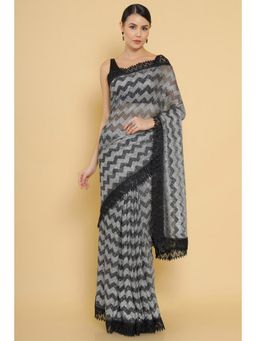 Soch - Grey Georgette Saree & Chevron Patterns with Unstitched Blouse