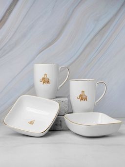 Vola - Gaj Gold Rim 2 Mugs & 2 Square Bowl Curved Shape (Pack of 2)