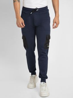 Spykar - Men Navy Blue Melange Slim Fit Ankle Length Blended Jogger Trackpant