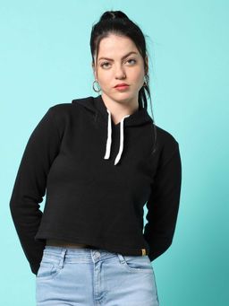 Campus Sutra - Womens Black Sweatshirt With Hoodie